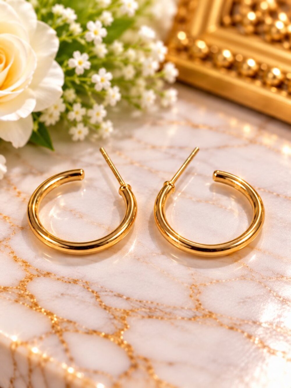 Gold Classic Hoop Earrings Polished Minimalist Everyday Women's Fashion Jewelry